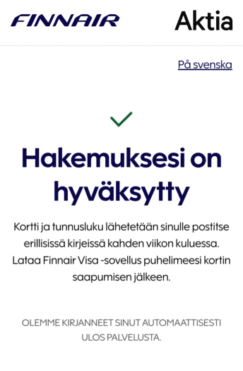 Screenshot of application approval