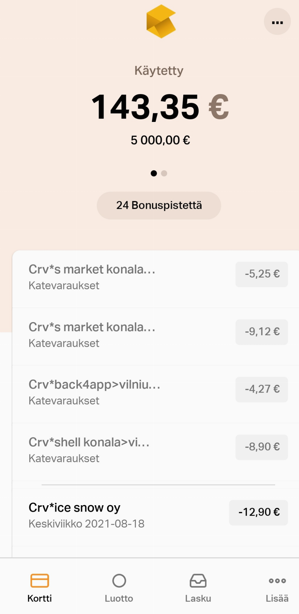 Transaction List in the Morrow Bank App