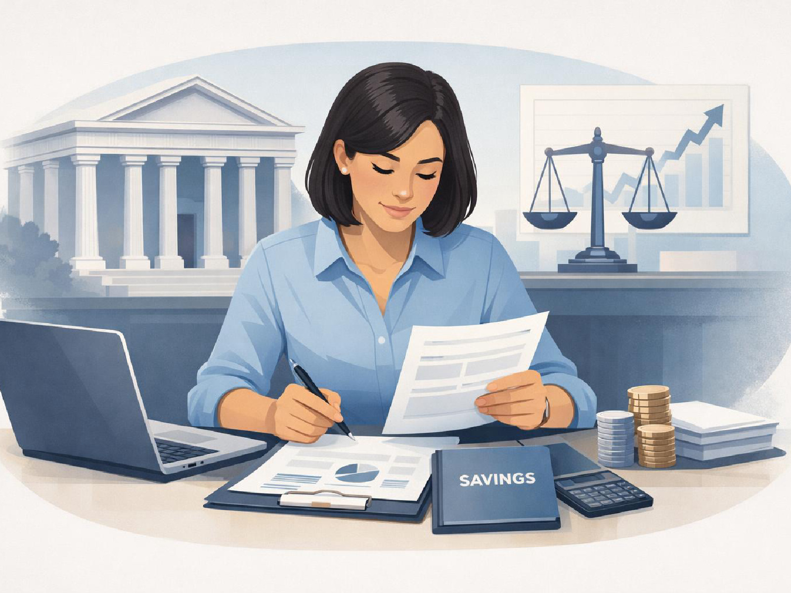 Editorial illustration of banking and formal financial services.