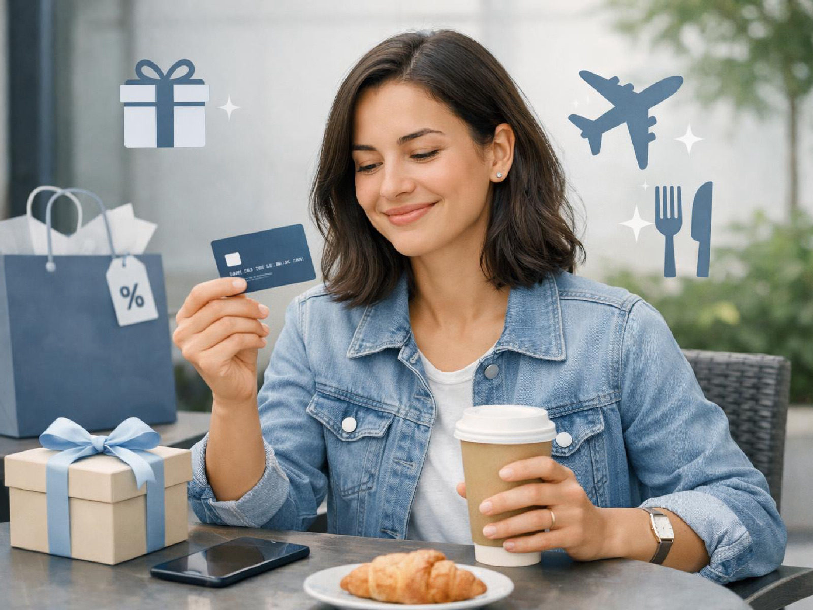 Editorial illustration of extra perks and freebies linked to a payment card.