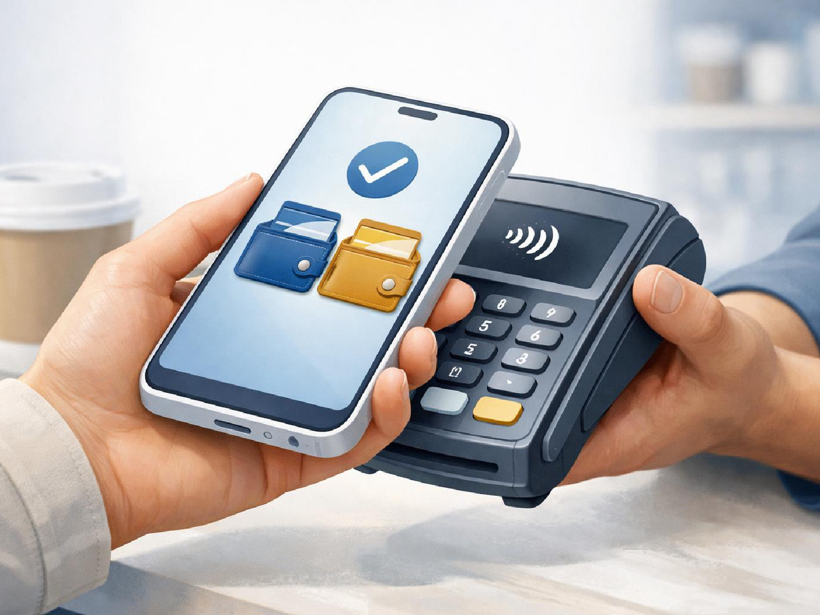 Kuvitus mobiililompakoiden vertailusta arkikäytössä.