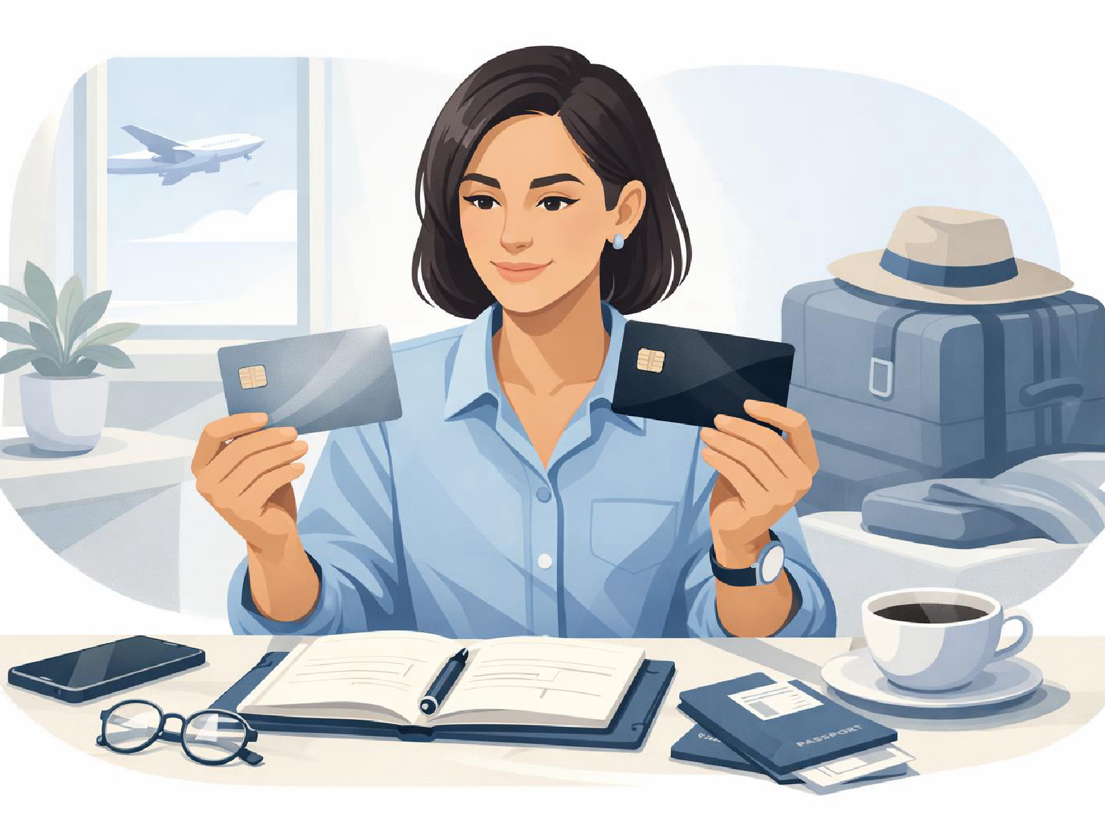 Editorial illustration of comparing premium credit card tiers.