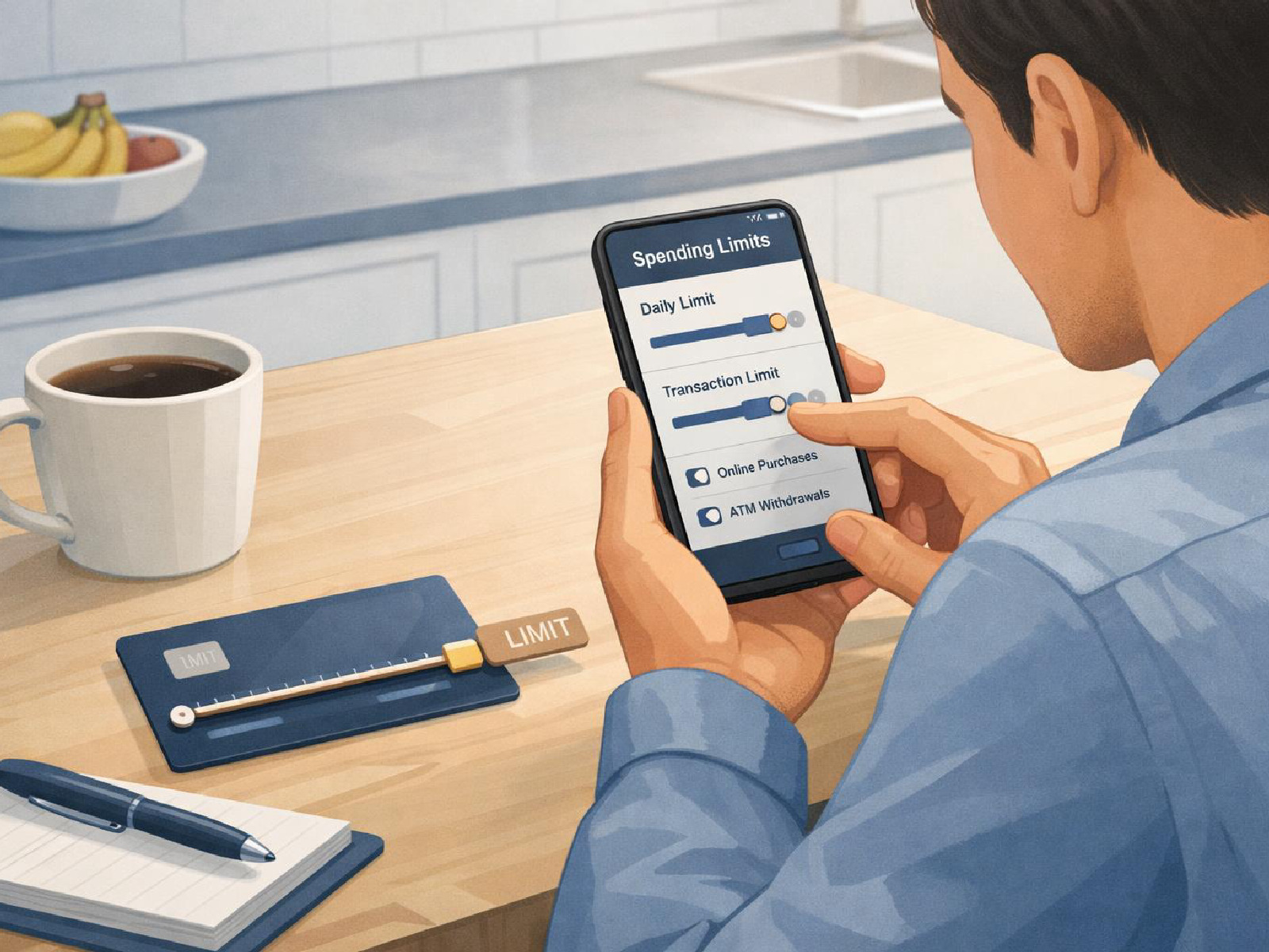 Kuvitus maksukortin rajoista ja käyttörajoituksista.