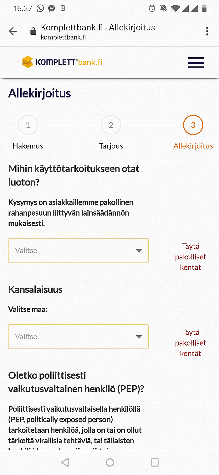 Morrow Bank luottokorttihakemuksen allekirjoitus
